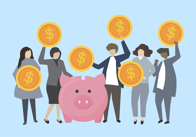 Gens d'affaires et banquiers avec illustration de l'argent Vecteur gratuit