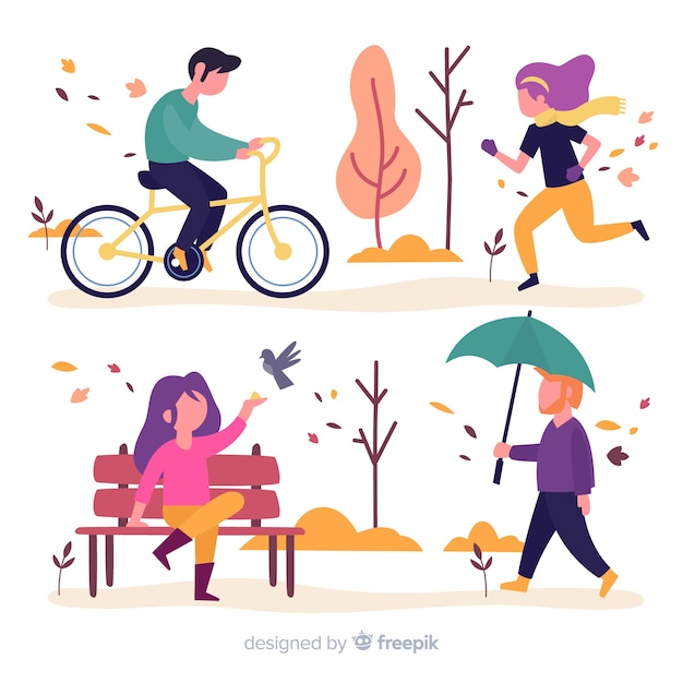 Les gens dans le parc en automne Vecteur gratuit