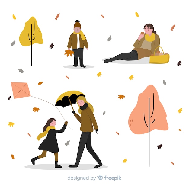 Les gens dans le parc en automne Vecteur gratuit