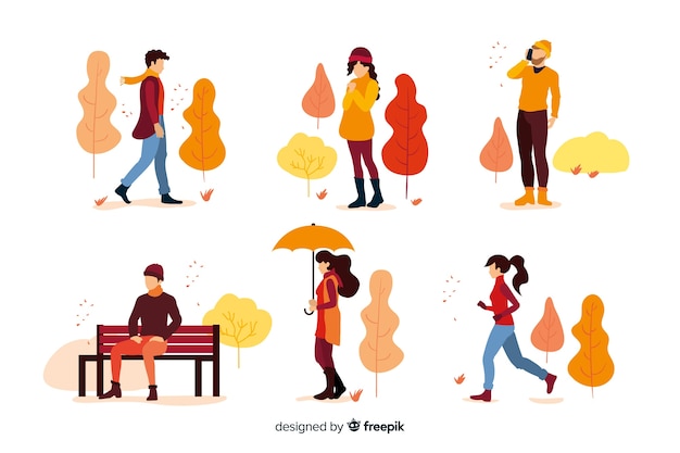 Les gens dans le parc en automne Vecteur gratuit