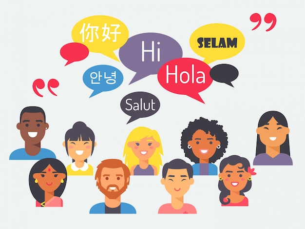 Les Gens Parlent Différentes Languesdans Un Style Plat Vecteur Premium