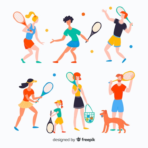 Les gens qui font du tennis Vecteur gratuit