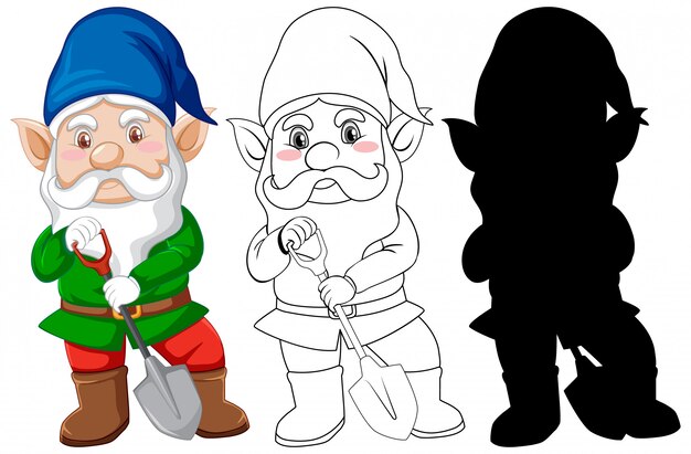 Gnome En Costume De Gerdener En Couleur Et Contour Et Silhouette En Personnage De Dessin Anime Vecteur Gratuite