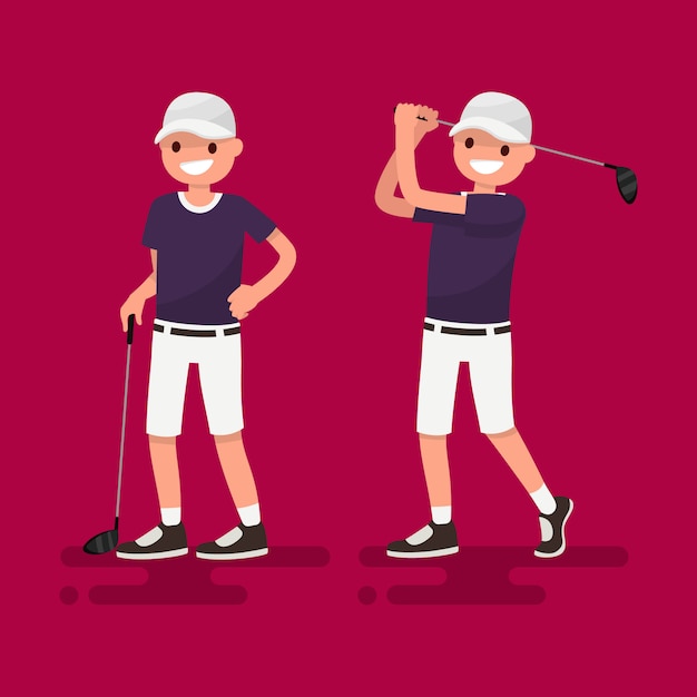 Le Golf Golfeur Poser Illustration Vecteur Premium