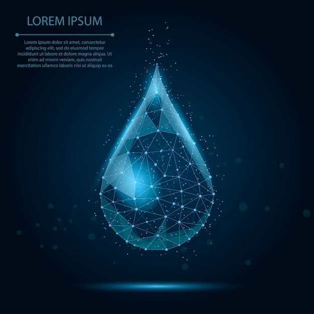 Goutte d'eau filaire low poly avec points et étoiles. aqua frais ou liquide, éco nature Vecteur Premium
