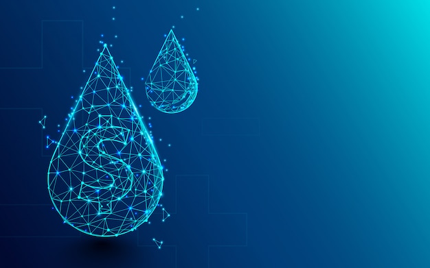 Goutte d'huile avec le signe dollar de lignes et conception de style de particules Vecteur Premium