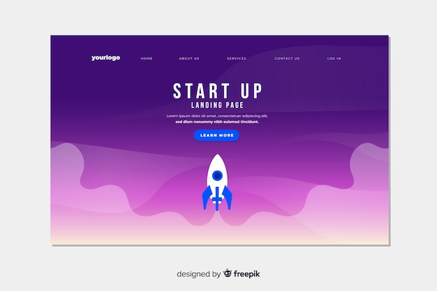 Gradient page de démarrage avec vaisseau spatial Vecteur gratuit
