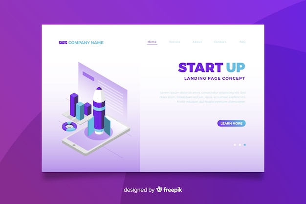 Gradient violet start up landing page Vecteur gratuit