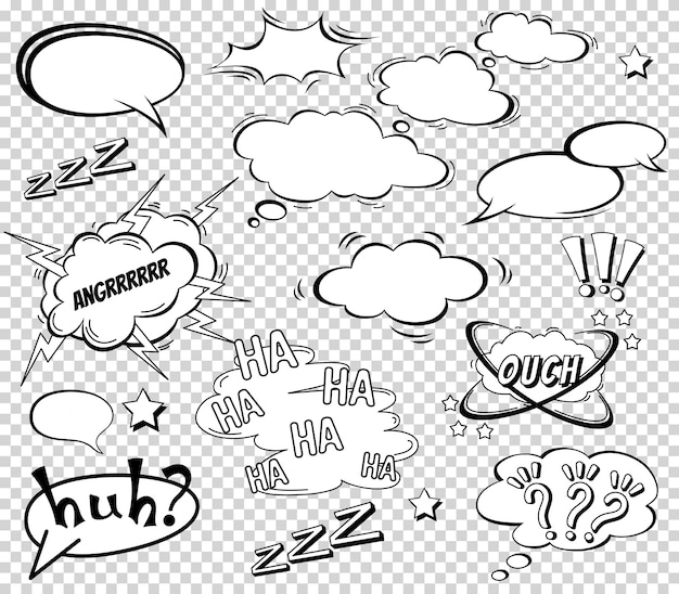 Grand ensemble de bandes dessinées, bulles de bande dessinée, nuages de dialogue vide dans un style pop art Vecteur Premium