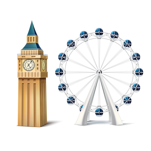 Grande Roue Realiste Et London Eye Big Ben Grande Bretagne
