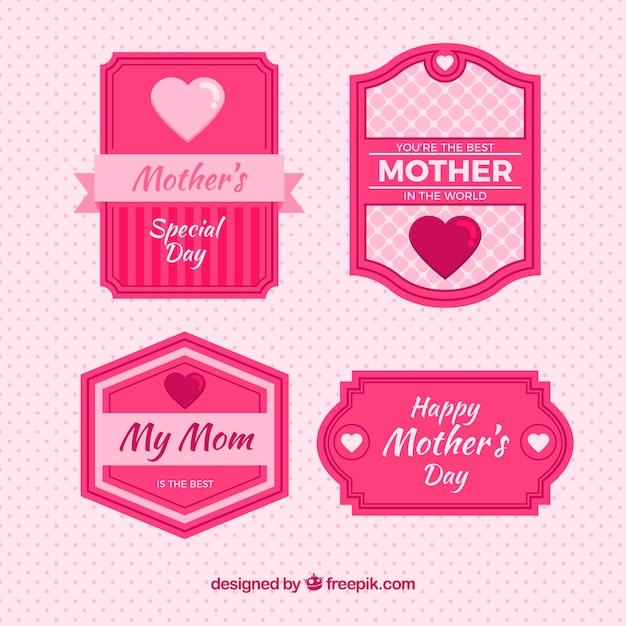 Grands badges pour la fête des mères dans les tons rose Vecteur gratuit