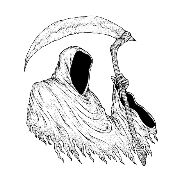 La Grim Reaper Illustration, Dessinés à La Main Vecteur Premium