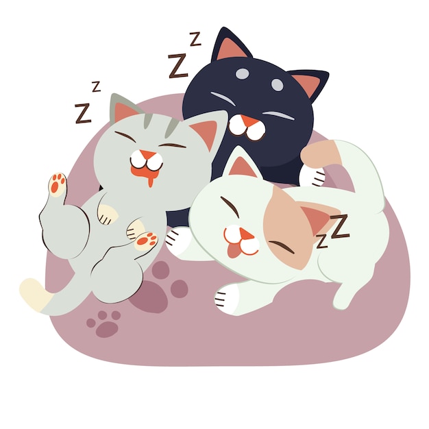 Un groupe de chat de caractère mignon dormant sur le pouf Vecteur Premium