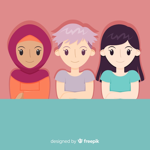 Groupe international de femmes avec un design plat Vecteur gratuit