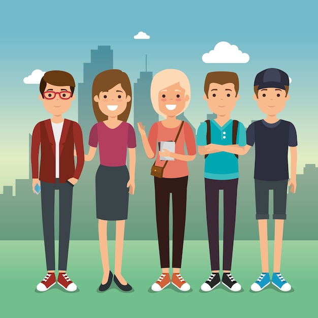 Groupe de jeunes génération génération Vecteur Premium