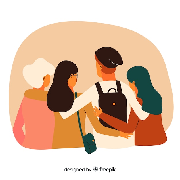 Groupe de jeunes gens s'embrassant Vecteur gratuit