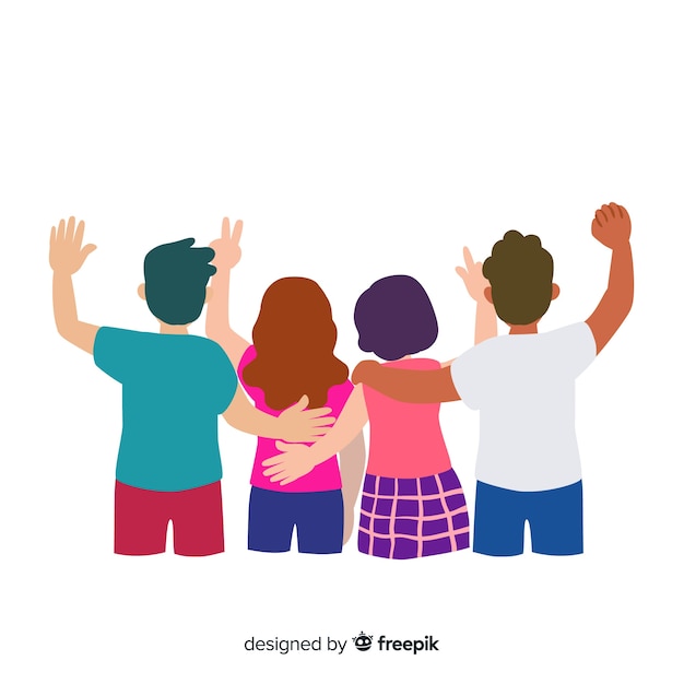 Groupe de jeunes gens s'embrassant Vecteur gratuit
