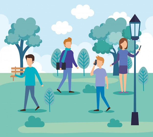 Groupe de personnes sur le parc Vecteur gratuit