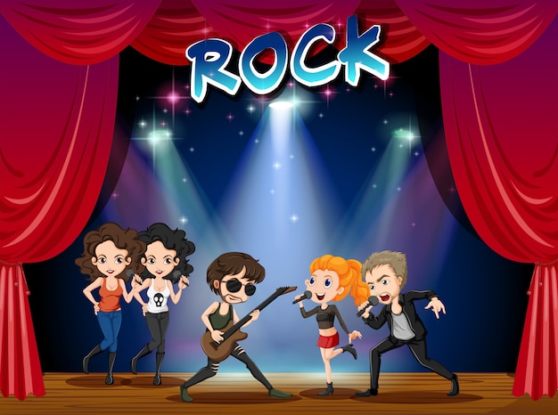 Groupe de rock jouant sur scène Vecteur gratuit
