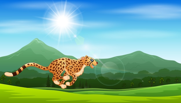 Guépard en cours d'exécution dans la jungle Vecteur Premium