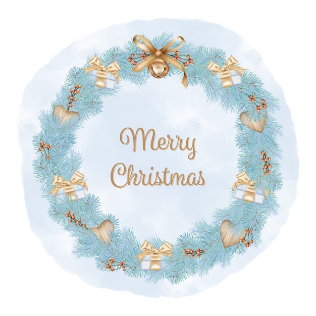 Guirlande De Joyeux Noël Avec Des Branches De Pin, Des Coffrets Cadeaux