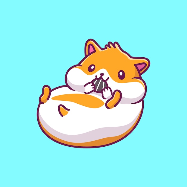 Hamster Mignon Manger Icone Illustration Personnage De Dessin Anime De Mascotte De Hamster Concept D Icone Animale Isole Vecteur Premium