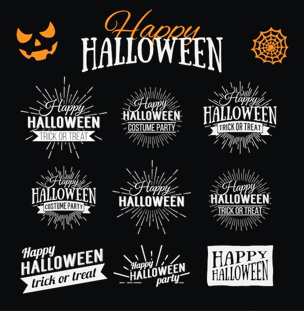 Happy halloween poster sur un aquarelle lumineux avec des taches et des gouttes. illustration de la bannière happy halloween avec des éléments d'halloween. chauves-souris, toile d'araignée Vecteur Premium