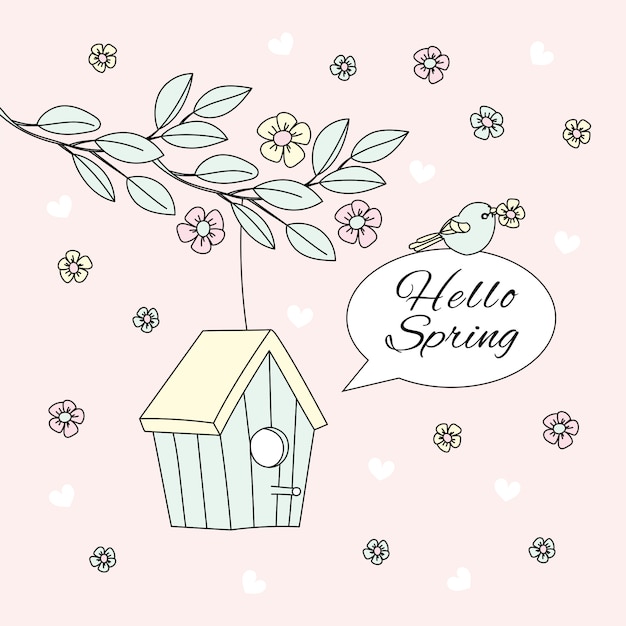 Hello spring bloom nature saison vector illustration set Vecteur Premium