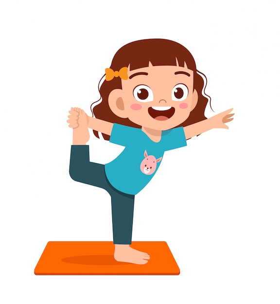 Heureux Mignon Petit Enfant Garcon Et Fille Font Pose De Yoga Vecteur Premium