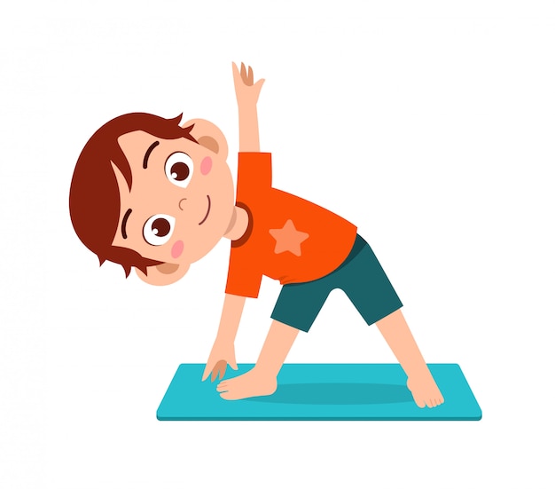 Heureux Mignon Petit Enfant Garcon Et Fille Font Pose De Yoga Vecteur Premium