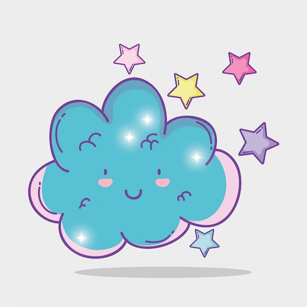 Heureux nuage moelleux avec étoiles mignonnes Vecteur Premium