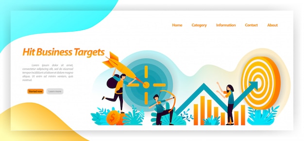 Hit cible de l'entreprise. objectifs de tir à l’arc avec stratégie et concentration sur les données graphiques et l’analyse. modèle web de page de destination Vecteur Premium