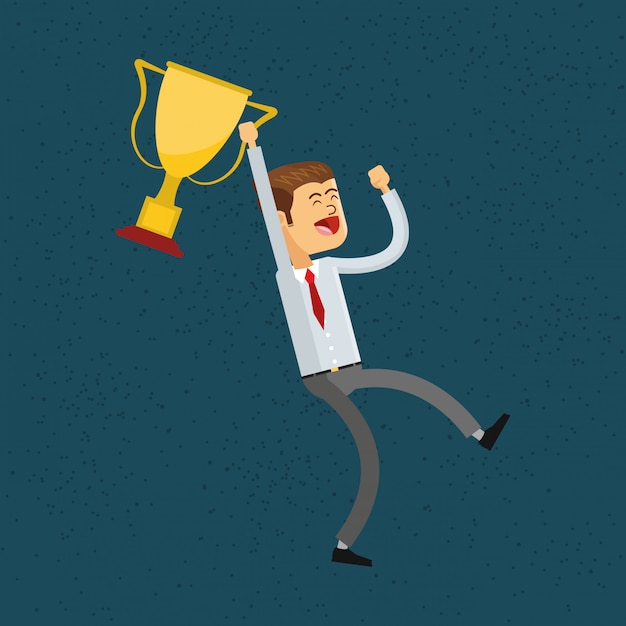 Homme d'affaires et icône de trophée Vecteur Premium