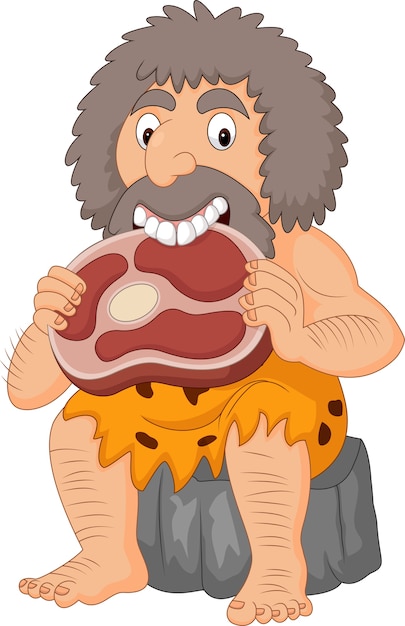 Homme Cavernes Cartoon Manger Viande 29190 1065 