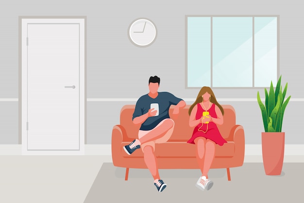 Homme Et Fille Assise Sur L'illustration Du Canapé | Vecteur Premium