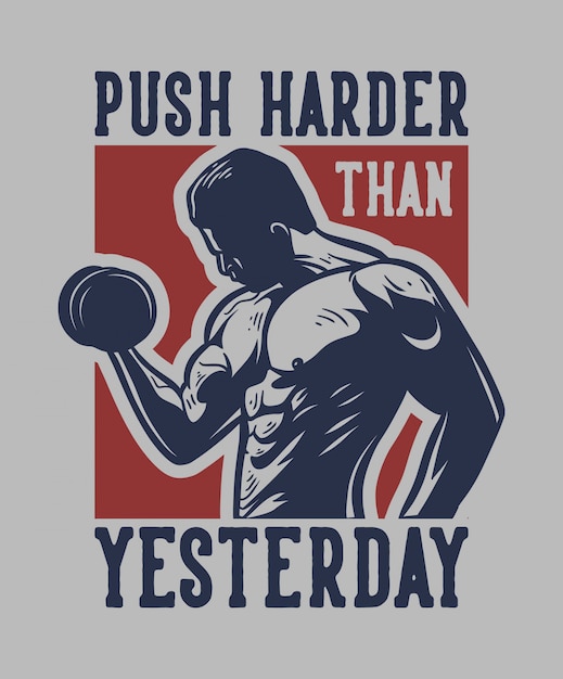 Homme Avec Haltere Montrer Son Muscle Pour La Motivation Affiche De Slogan De Citation Vecteur Premium