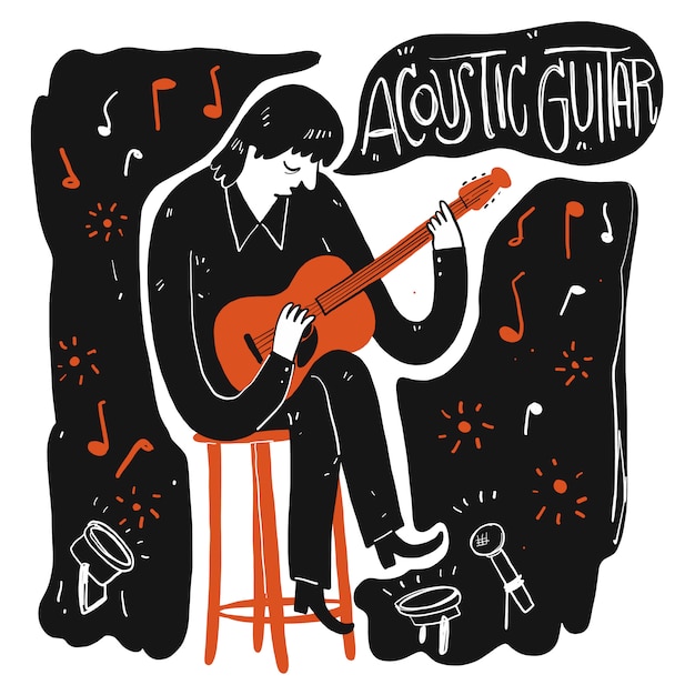 Un homme jouant de la musique. collection de dessinés à la main, illustration vectorielle dans le style de croquis doodle. Vecteur Premium