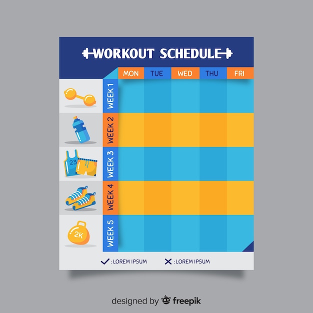 Horaire hebdomadaire moderne de gym avec design plat Vecteur gratuit