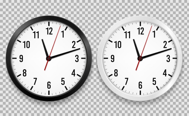 Horloge De Bureau Realiste Mur Rond Montres Avec Fleches De Temps Et Cadran D Horloge Isole 3d Vector Horloges Noir Et Blanc Vecteur Premium