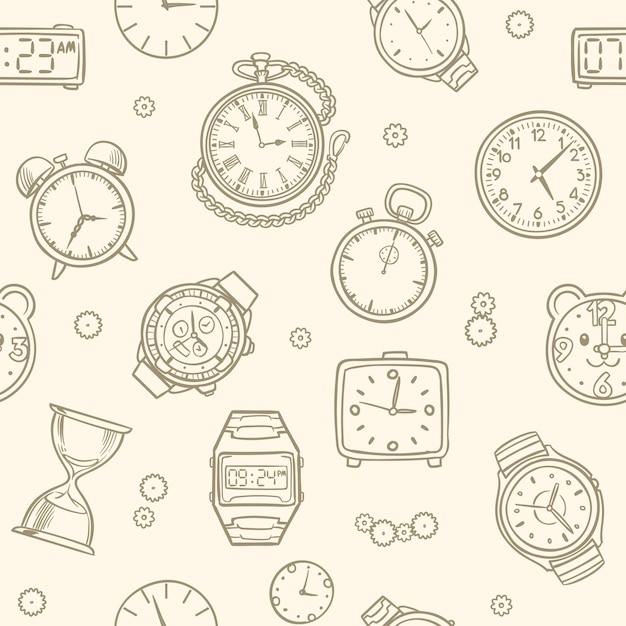 horloges et montres dessines a la main vintage modele sans couture de temps vecteur illustration l horloge dessin premium coloriage yorkshire mignon