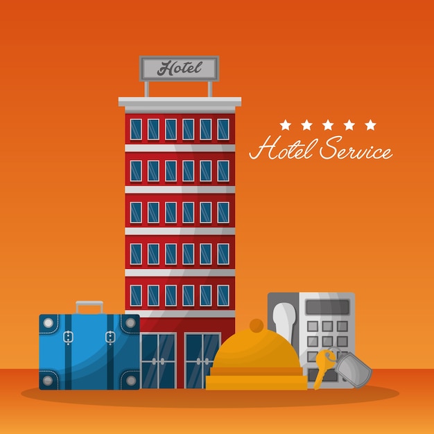 Hôtel bâtiment service valise téléphone cloche Vecteur Premium