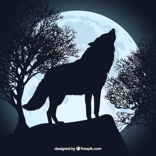 hurlement silhouette de loup et la pleine lune