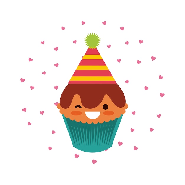 Icone De Dessin Anime Anniversaire Cupcake Vecteur Premium