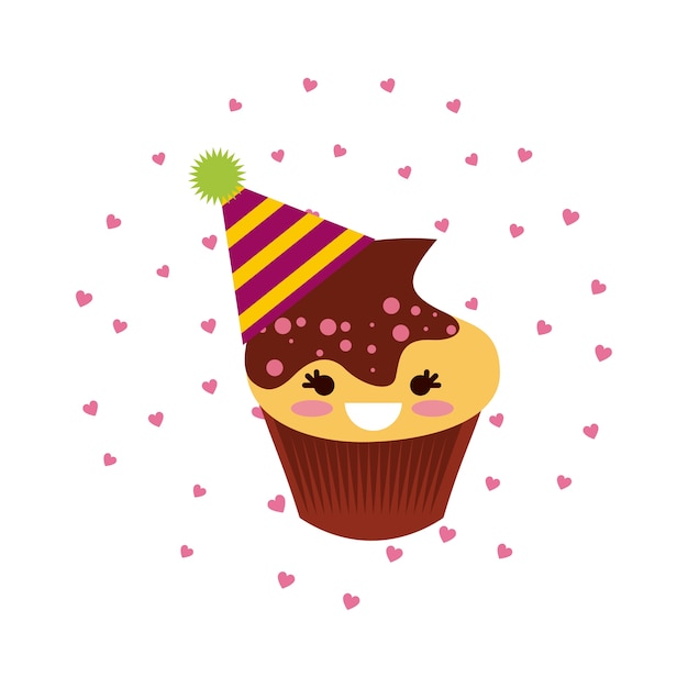 Icone De Dessin Anime Anniversaire Cupcake Vecteur Premium