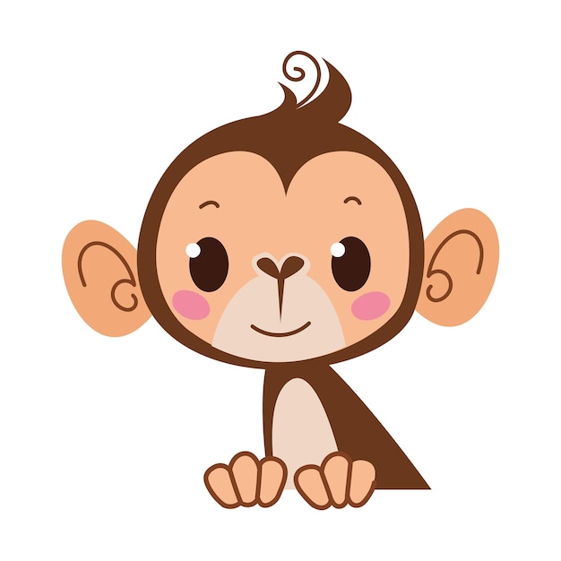 Icone Emoticone Singe Et Illustration Vectorielle De Symbole Style Enfantin Isole Sur Fond Blanc Imprimez Pour La Chambre Des Enfants Clipart De Zoo De Bebe Animal Vecteur Premium