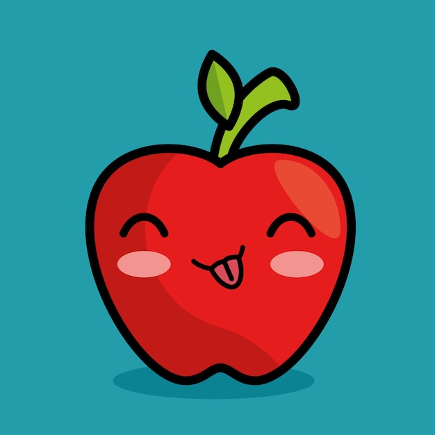 Vecteur Premium | Icône De Fruit Pomme Kawaii Savoureux