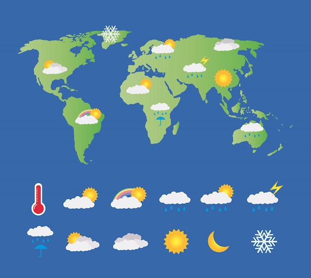 meteo monde carte Une Icône De La Météo Avec Carte Du Monde | Vecteur Premium