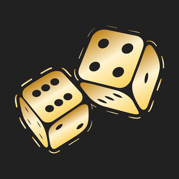 Icône de dés d'or. deux dés de jeu en or, design minimal de symbole casino. illustration vectorielle Vecteur Premium