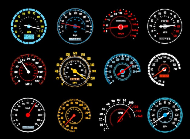 Icones De Compteur De Vitesse De Voiture Des Compteurs De Vitesse Du Tableau De Bord Vecteur Premium