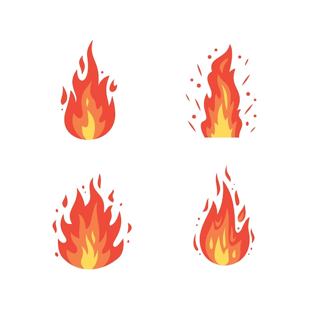 Icones De Flamme De Feu Dans Le Style De Dessin Anime Flammes De Formes Differentes Vecteur Premium